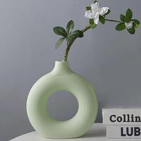 1 vnt. - Keramikinė vaza, apvali matinė vaza, minimalistinė Šiaurės Bohemijos vaza, namų dekoracija šviesiai žalios spalvos