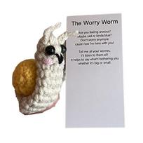 ABBY-Handmade Worry Worm Gift, Crochet Worry Worm Inspirational Cares For You, Cute Knitted Gift gray
