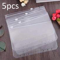 5pcs A5 Binder Zipper Pocket,6 Holes Economy Cash Envelope Transparent Zipper Folder for 6 Rings Economy Binder Notebook gray