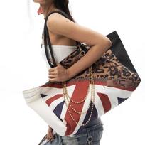 Retro Leopard Print Union Jack Chain Tote Bag Women Patchwork Large Capacity Canvas Shoulder Bag Ladies Hot Girl Y2k Handbag New 52x30x14cm ruda