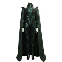 Authentic Thor Ragnarok Hela Cosplay Costume Designed For Women Jumpsuit+Cloak(Shoes,Helmet Not Include),XL black
