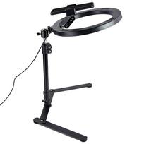 LED Ring Light with Extendable Webcam Stand Overhead Table Top Mount Kit 10 /12  Circle Ringlight with Cell Phone Holder 12in gray