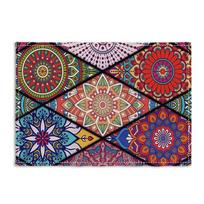 4pc Kaleidoscope Mandala Placemats Set Colorful Folk Art Floral Table Mats Washable Linen Retro Dining Heat Resistant 4PCS black