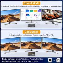 Kvm jungiklis 3 monitoriams 2 kompiuteriams 4k@144hz 8k@60hz, displayport + hdmi usb3.0 kvm jungikliai su 4 usb 3.0 prievadais, laidinis nuotolinio valdymo pultas, maitinimo šaltinis ir usb 3.0 kabelis įtraukti