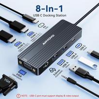 Dokas 2 monitoriams Anyoyo 3 x Display 8 viename dokas su dvigubu 4k Hdmi ir Vga, Pd 100w, Usb 3.0, Audio Usb C dokas nešiojamam kompiuteriui