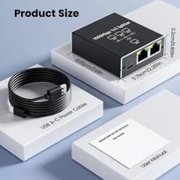 Glasflength Lan skirstytuvas 1 į 3 1000Mbps Ethernet skirstytuvas, Lan jungiklis 4 prievadų su Type-c maitinimo kabeliu Gigabit Ethernet jungiklio maitinimo kabelis, skirtas kompiuterių šakotuvams, jungikliams, maršrutizatoriams, priedėliams, skaitmenine