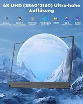 Monitorius Hongo Nešiojamas 4k monitorius, 15.6 colių 3840 x 2160 nešiojamas monitorius Ips 100% Srgb mobilus monitorius su dviem garsiakalbiais, išplėtimo ekranas nešiojamam Kompiuteriui/pc/mac/ps5/4/x-bo, Usb C Type C Hdmi su apsauginiu dėklu