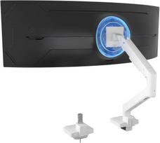 Monitoriaus laikiklis Fohfurniture gaming monitoriaus laikiklis su dujiniu liftu, skirtas 17-49 colių (43-125 cm) lenktam monitoriui, tvirtas monitoriaus laikiklis, keliamoji galia iki 20 kg, ekrano laikiklis vesa 75 ir 100 mm (baltas)