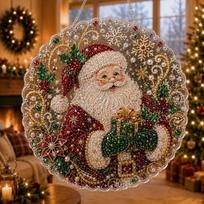 Acrylic Christmas Diamond Painting Kit Christmas Tree Round Santa Beaded Sun Catcher DIY Craft Xmas Wreath Xmas Ornament Kit brown