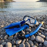 Snorkeling Set with Fins Flexible Mask Snorkel and Fin Compact for Beginners 25-30 mėlyna