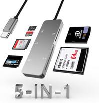Cf kortelių skaitytuvas Usb C 3.0, 5gbps didelės spartos kelių kortelių skaitytuvas su tf/sd/ms/m2/xd/cf 5 kortelių lizdais, sd kortelių skaitytuvas usb c aliuminis, skirtas windows xp/vista/mac os/linux, plug and play