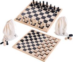 Engelhart - pagrindinis šachmatų ir damų rinkinys pradedantiesiems 40 cm, įskaitant 2 drobinius maišelius ir figūras