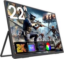 Monitorius 22 colių 2k nešiojamas monitorius 100% srgb 300 nitų 1000:1 qhd 2560 x 1440 ekranas, mini hdmi ir 2 type-c prievadai, ips matinis ekranas su stovu ir vesa, antras monitorius nešiojamam kompiuteriui pc telefonui xbo ps/4/5 switch