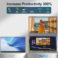Monitorius Momods Dvigubas nešiojamas monitorius 15.6 colių 1080p nešiojamas monitorius nešiojamojo kompiuterio ekrano plėtikliui, sulankstomas trigubas monitorius su stovu ir Vesa, akių apsaugos ekranas nešiojamam kompiuteriui, Pc, Xbox, Ps5, mobiliajam telefonui