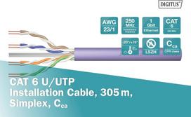 Digitus 305 m cat 6 tinklo kabelis - u-utp simplex - baupvo cca - lszh be halogenų - 250 mhz varinis awg 23/1 - suderinamas su poe+ - lan kabelio instaliacijos kabelis ethernet kabelis - violetinis