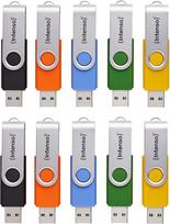 USB laikmena Intenso Basic Line 10x 8Gb Usb 2.0 atmintinės su praktiškomis etiketėmis geltona žalia juoda mėlyna + oranžinė su sidabrine metaline rankena, 10 vnt.