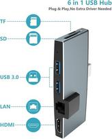 Bawanfa Microsoft Surface Pro 5/pro 6 Usb 3.0 dokstotis su 2 Usb 3.0, ethernet prievadu, 4k Hdmi, Sd/micro Sd kortelių skaitytuvu, aliumininis