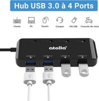 Atolla usb 3.0 šakotuvas su maitinimo juosta, duomenų šakotuvas, 4 prievadai, itin plonas, su 60 cm ilgio prailginimo laidu ir indikatoriaus lemputėmis vienam maitinimo jungikliui