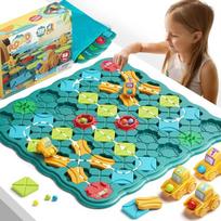 Burgkidz loginiai kelių tiesimo stalo žaidimai vaikams 4 5 6 7 8 metų berniukams 57 x 57 cm didelė lenta labirinto dėlionė loginis žaidimas su 3 kasimo mašinomis dovanų vaikams nuo 4-8 metų