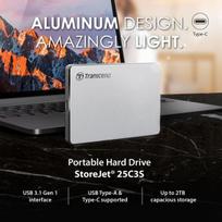 Išorinis kietasis diskas Transcend Storejet M3 išorinis kietasis diskas, atsparus smūgiams, 500Gb, sidabrinis