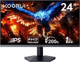 Monitorius Koorui 24 colių kompaktiškas žaidimų monitorius 200hz fhd ips 1ms adaptive sync e-sport tinkamas pakreipimas akių apsauga vesa (hdmi/dp) juodas