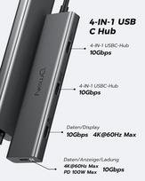 Usb c video hub newq type c hub 3.2 atvirkštinės srovės monitorius, dvigubas vaizdo ekranas 4k@30-60hz, 4x usb-c 3.2 gen2 10gbps, palaiko pd 100w max, su vaizdo kabeliu