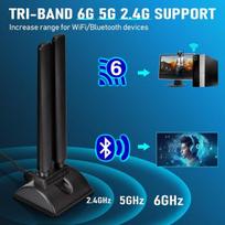 Eightwood Wifi 6e antena Wlan signalo stiprintuvas trijų dažnių magnetinis pagrindas su Rp-sma 200 cm ilginamuoju kabeliu, skirtas Wi-fi kortelėms Pci kortelėms Pc Bluetooth pagrindinei plokštei Wifi 6 maršrutizatoriui