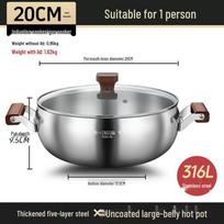 Stainless Steel Shabu-Shabu Hot Pot, Induction Compatible, Large Belly Design gray