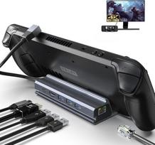 Qhou Steam Deck doko stotis, 6 viename doko stotis, hdmi 2.0, 4k@60hz, gigabitinis ethernet, 3 usb a 3.0, suderinama su valve steam deck, switch
