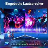 Monitorius Gawfolk išlenktas 27 colių 100hz monitorius su garsiakalbiu, 1800r išlenktas kompiuterio ekranas Fhd 1080p, baltas kompiuterio monitorius su akių apsaugos technologija Hdmi Vga, palaiko Vesa