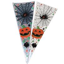 100 vnt. Helovino kūgio formos maišeliai Skaidrūs saldainių maišeliai šventiniams vakarėliams Spider Web 100pcs black