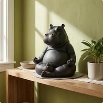 Resin Meditation Hippo Ornament Matte Finish Figurine Rounded Statue a Hippo B