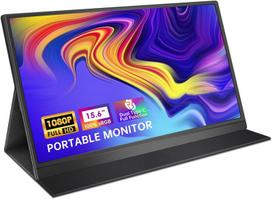 Monitorius Hamtysan Nešiojamas monitorius 15.6 colių Fhd 1080p Usb C Hdmi žaidimų itin plonas Ips ekranas su išmaniuoju dėklu garsiakalbiu, Hdr Plug & Play, išorinis monitorius nešiojamam kompiuteriui