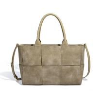 Matte Finish Tote Bag Women Large Capacity Woven PU Shoulder Soft Suede-Like Texture Retro Style Daily Commuter 34 x 11 x 22.5 cm