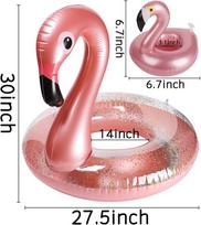 Pripučiamas flamingas baseinui su gėrimų laikikliu rinkinys, elegantiškas vinilinis plaukiojantis žaislas su blizgučiais, vandens poilsio gultas su plaukiojančiais padėkliukais vaikams, 2 vnt.