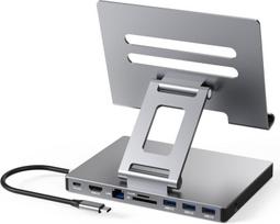 Usb c stovo tipo šakotuvas, 9-in-1 adapteris, skirtas ipad pro m4 m2 13 12.9 11 colių doko stotis sulankstoma su 4k 60hz hdmi, rj45 gigabit ethernet, sd/tf kortelių skaitytuvu, 3 usb 3.0, 3.5 mm audio, ipad air