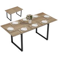 Prailginamas valgomojo stalas 6-8 žmonėms, 140-180 cm, Stačiakampis virtuvės stalas su plieniniu pagrindu, Natūrali mediena + Juoda 180 x 80 x 75 cm natūrali