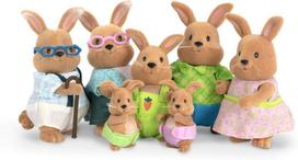 Li'l Woodzeez Triušių šeima Cotton Ball - 7 minkštos gyvūnų figūrėlės su seneliais - žaislinių gyvūnų rinkinys (7 dalys) žaislas vaikams nuo 3 metų