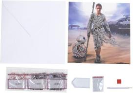 Crystal Art deimantinių atvirukų rinkinys - įvairių spalvų dekoracijos - kūrybiniai pomėgiai ir amatai - Star Wars Rey tema - 18 x 18 cm - nuo 8 metų
