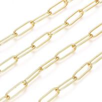 18k paauksuota grandinėlė sąvaržėlė 14x4.5mm plokščia ovali grandinėlė, skirta vėriniams, apyrankėms ir papuošalų gamybai