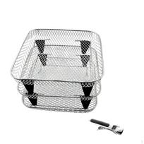 Square Air Fryer Rack Stackable Drying Sturdy Easy Clean Lightweight Three Layer Multifunction gray
