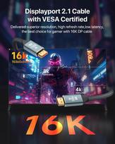 Visionsync Vesa sertifikuotas Displayport 2.1 kabelis, 16k Dp kabelis [16k@60hz, 8k@120hz, 4k@240hz], 80gbit/s Dp 2.1 kabelis, suderinamas su Freesync G-sync Hdr10 Hdcp 3d Dsc 1.2a žaidimų monitoriumi, Tv, Pc (1m)