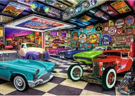 Trefl Premium Plus Quality dėlionė „arbatos metas: automobilių kolekcionieriaus garažas“ – 1000 elementų, serija „nostalgiški paveikslai“, idealus detalių prigludimas, suaugusiems ir vaikams nuo 12 metų