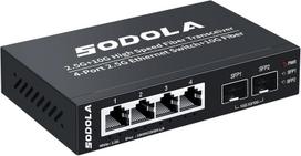 Sodola 6 prievadų 2.5g nevaldomas ethernetinis komutatorius, 4x 2.5gbase-t prievadai, 2x 10g Sfp+, 60gbps perjungimo galia, mini sieninis 2.5gb tinklo komutatorius belaidžiam Ap, Nas, Pc