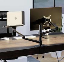 Monitoriaus laikiklis Alberenz® 2-in-1 nešiojamojo kompiuterio ir monitoriaus laikiklis, reguliuojamas dvigubas stovas 12-17 colių nešiojamiesiems kompiuteriams ir 17-32 colių monitoriams, ergonomiškas dizainas, reguliuojamas aukštis ir pakreipimas, juodas