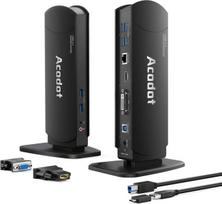 Įkroviklis nešiojamam kompiuteriui Acodot 13-in-1 2 monitorių dokas su hdmi, vga, dvi, 6x usb 3.0, gigabit ethernet, audio išvestis/įvestis usb 3.0 doko stotis