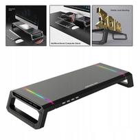 Monitoriaus laikiklis Monitoriaus stovas su rgb apšvietimu, 4 usb ir juodu stalo organizeriu
