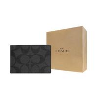 COACH Daug skyrių piniginė Padengtas drobės su veršio odos kortelių laikikliu Unisex Juoda CM166-QBMI5 Gift Box Set (Basic Set+Yellow Box) beige