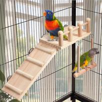 Bird Playground For Cage Natural Wood Parrot Perch Lovebird Cage Ladder Swing Toys For Macaw Cockatiel Wood Parakeet Play CHINA white