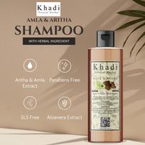 Khadi Natural Herbal Amla Reetha Shampoo | Enriched With Bhringraj, Neem, Tulsi & Herbal Extracts | 100% Natural Ayurvedic Herbal Aritha Shampoo F gray